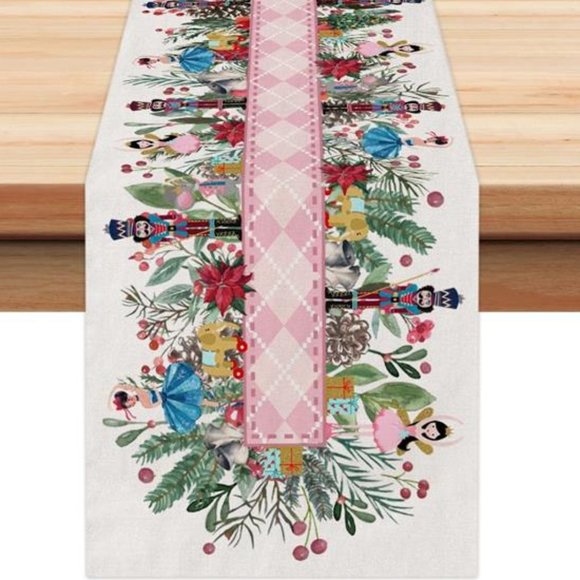 Festive Nutcracker Table Runner - Pink and White - Picture 1 of 16